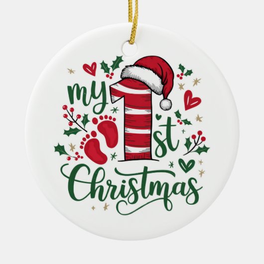 Candy Cane “My 1st Christmas” with Photo Keramik Ornament (Vorne)