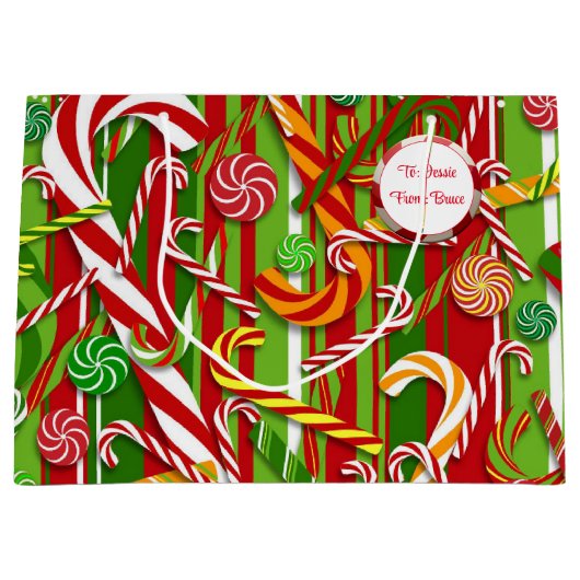 Candy Cane Namensgebung Weihnachten Große Geschenktüte (Vorderseite)