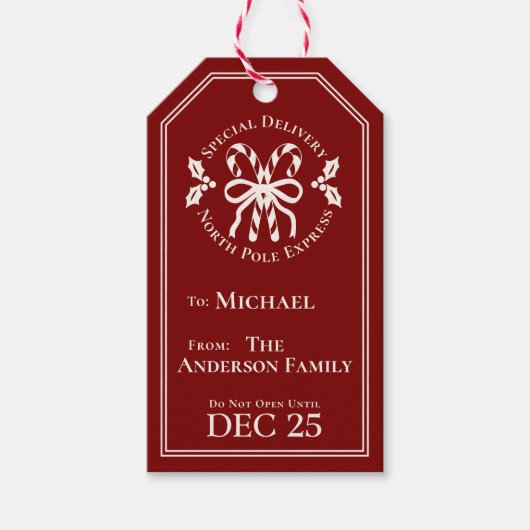 Candy Cane North Pole Express Special Delivery Geschenkanhänger (Vorderseite)