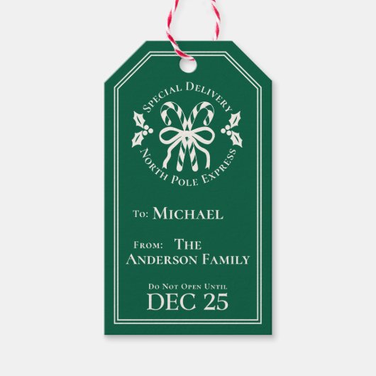 Candy Cane North Pole Express Special Delivery Geschenkanhänger (Vorderseite)