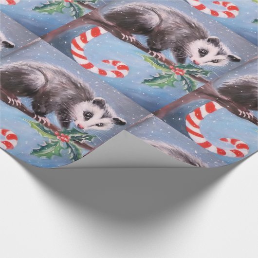 Candy Cane Opossum Wrapping Paper Geschenkpapier (Ecke)