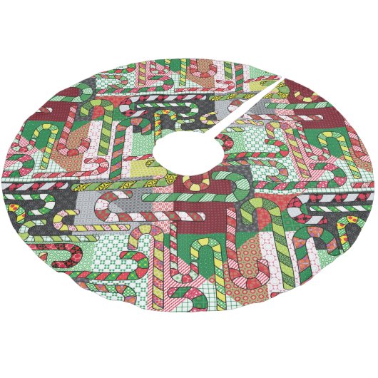Candy Cane Patchwork Muster Polyester Weihnachtsbaumdecke (Schrägansicht)