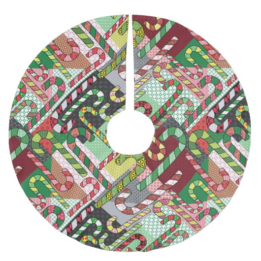 Candy Cane Patchwork Muster Polyester Weihnachtsbaumdecke (Vorderseite)