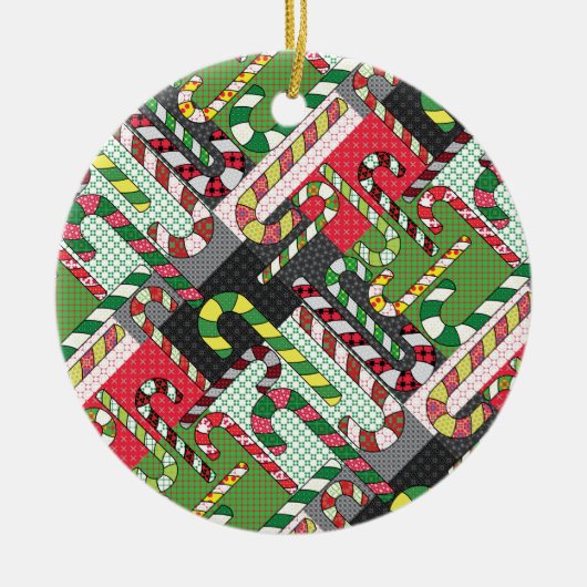 Candy Cane Pattern Keramik Ornament (Vorne)