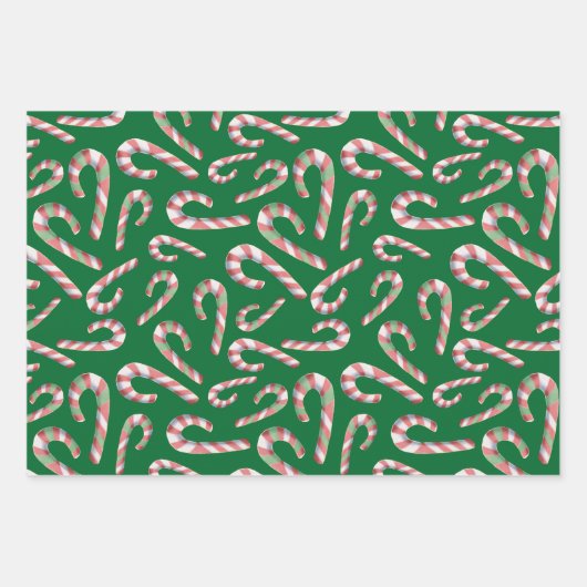 Candy Cane Pattern Red Green Maroon Geschenkpapier Set (Vorderseite 2)