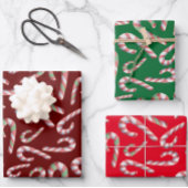Candy Cane Pattern Red Green Maroon Geschenkpapier Set