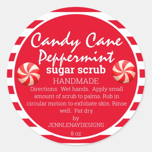 Candy Cane Peppermint hausgemachte Zucker Scrub Runder Aufkleber (Vorderseite)