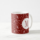 Candy Cane Peppermint Initial Monogram Christmas Kaffeetasse (VorderseiteRechts)