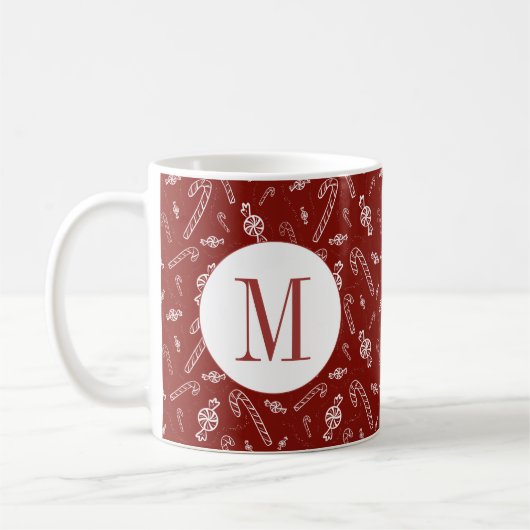 Candy Cane Peppermint Initial Monogram Christmas Kaffeetasse (Links)