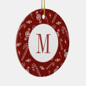 Candy Cane Peppermint Initial Monogram Christmas Keramik Ornament (Rechts)
