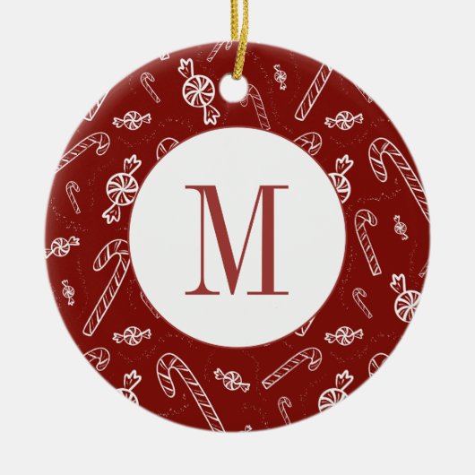 Candy Cane Peppermint Initial Monogram Christmas Keramik Ornament (Vorne)