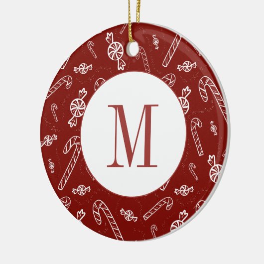 Candy Cane Peppermint Initial Monogram Christmas Keramik Ornament (Links)