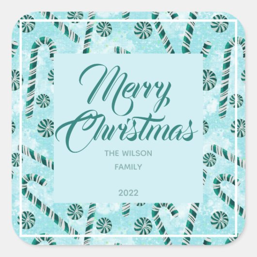 Candy Cane Peppermint Quadratischer Aufkleber (Vorderseite)