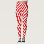 Candy Cane Peppermint Red Whtie Stripe Muster Leggings (Vorderseite)