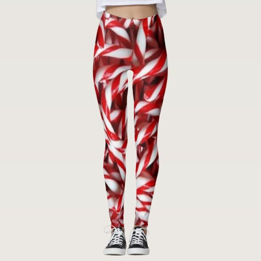 Candy Cane Peppermint Stick Fashion Leggings (Vorderseite)