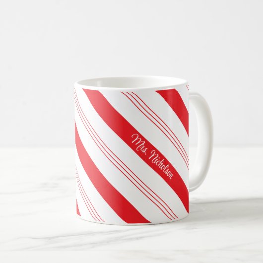 Candy Cane Peppermint Streifen und Name Kaffeetasse (VorderseiteRechts)
