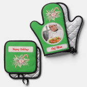 Candy Cane Personalisiert Koch Mama Foto Weihnacht Ofenhandschuh & Topflappen-Set (Vorderseite/Rückseite)