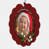 Candy Cane & Pine Foto Rahmen Ornament Karte (Links)