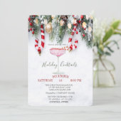 Candy Cane, Pine Tree Branches Drink Einladung (Stehend Vorderseite)