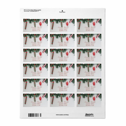 Candy Cane, Pine Tree Urlaub Adressaufkleber (Vorne)