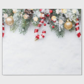 Candy Cane, Pine Trees Branches, Balls Geschenkpapier (Flach)