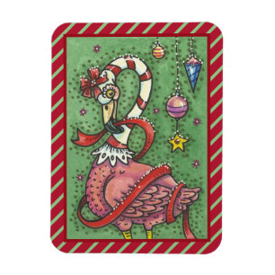 CANDY CANE PINK FLAMINGO CHRISTMAS MAGNET