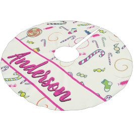 Candy Cane Pink Monogram Polyester Weihnachtsbaumdecke