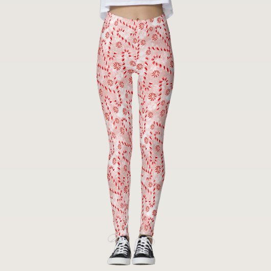 Candy Cane pink Weihnachten Leggings (Vorderseite)