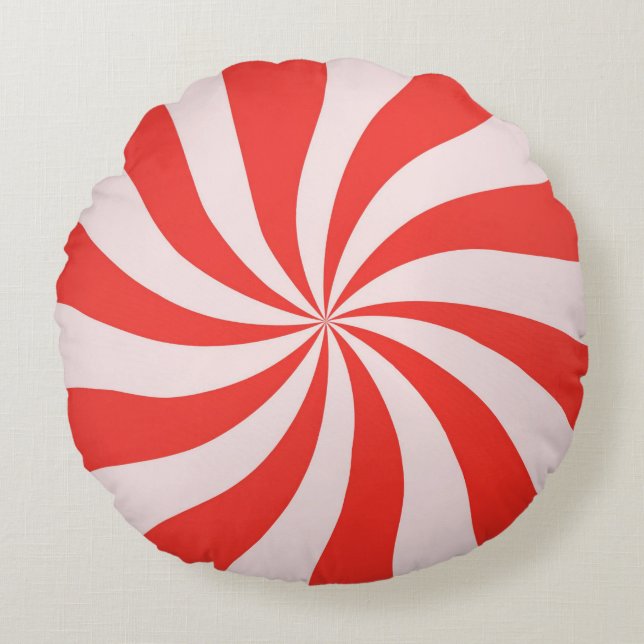 Candy Cane Pinwheel Rundes Kissen (Vorderseite)