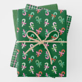 Candy Cane Plaid Stripes & Bows Green Christmas Geschenkpapier Set (Beispiel)