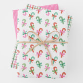 Candy Cane Plaid Stripes & Bows Pink Christmas Geschenkpapier Set (Beispiel)