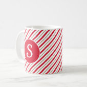 Candy Cane Red Imitats Gold Streifen Monogramm Tas Kaffeetasse (Vorderseite Links)