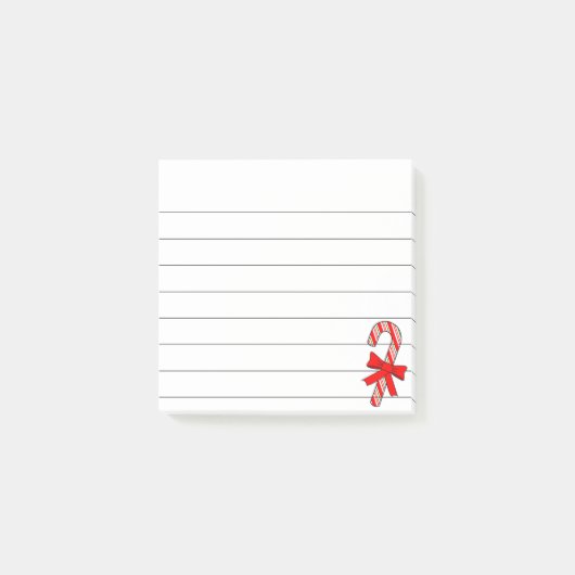 Candy Cane Red Ribbon Christmas Drawing Lined  Post-it Klebezettel (Vorderseite)