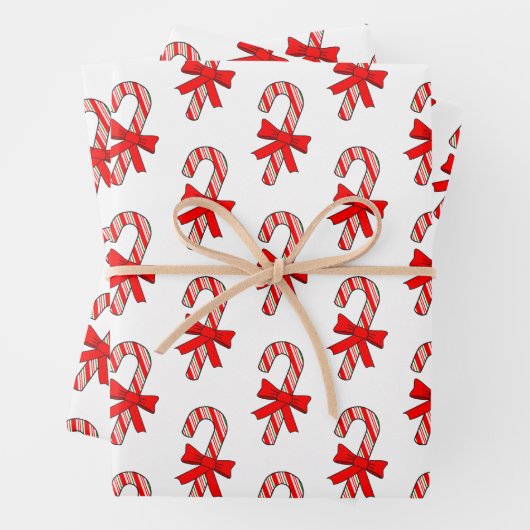 Candy Cane Red Ribbons Drawings Christmas Geschenkpapier Set (Beispiel)