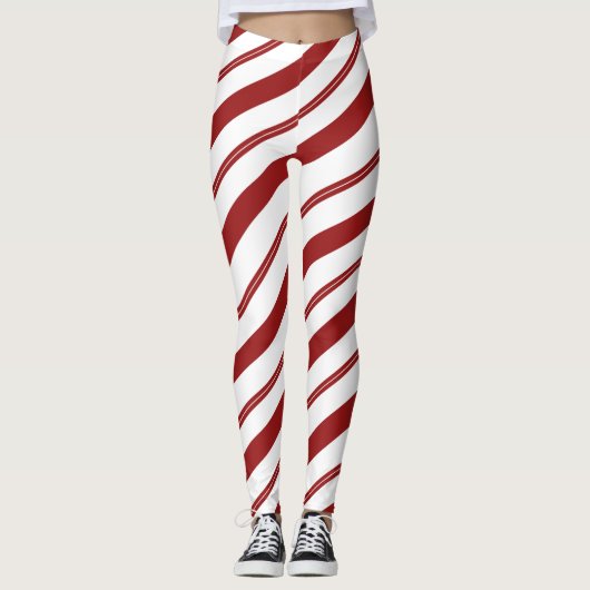 Candy Cane Red Striped Christmas Peppermint Leggings (Vorderseite)