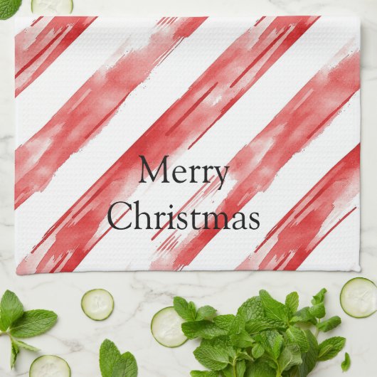 Candy Cane Red Stripes Weihnachten Geschirrtuch (Gefaltet)