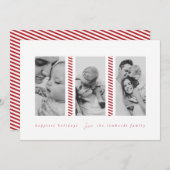 Candy Cane Red Three Foto Holiday Card Ankündigung (Vorne/Hinten)