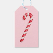 Candy cane red white stripes on pink watercolor  geschenkanhänger (Vorderseite)