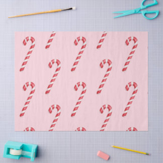 Candy cane red white stripes on pink watercolor  seidenpapier