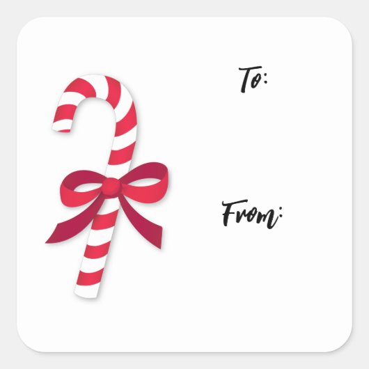 Candy Cane Ribbon Classic Illustration Quadratischer Aufkleber (Vorderseite)