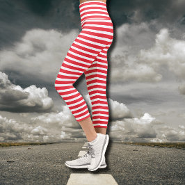 Candy Cane Rot und Weiß einfach, horizontal gestre Capri Leggings