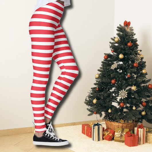 Candy Cane Rot und Weiß einfach, horizontal gestre Leggings