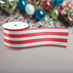 Candy Cane Rot und Weiß einfach, horizontal gestre Satinband