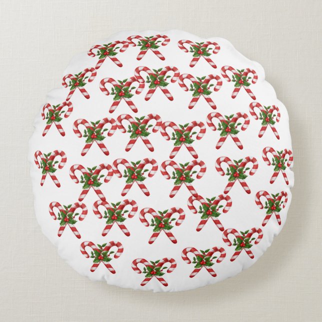 Candy Cane Round Pillow Weihnachten Rundes Kissen (Vorderseite)