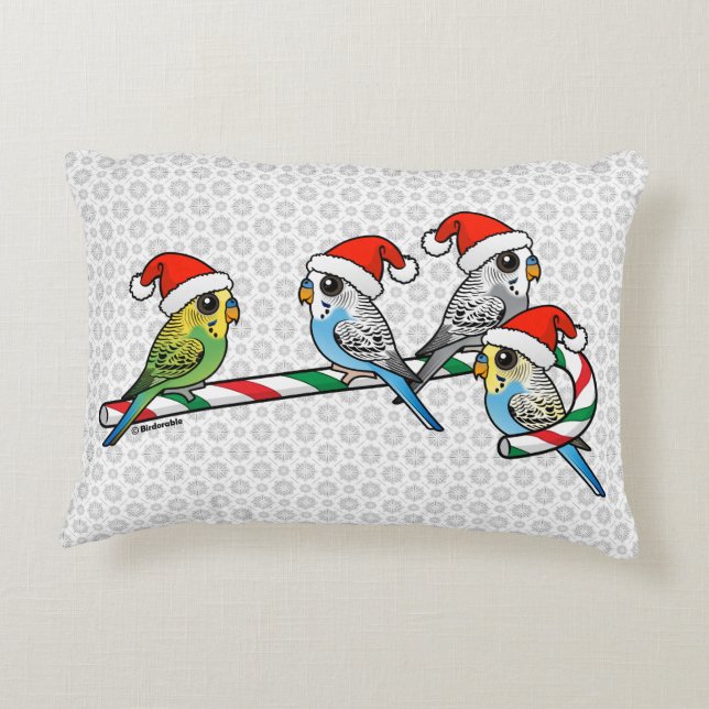 Candy Cane Santa Budgies Dekokissen (Rückseite)