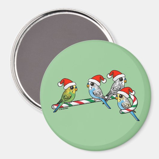 Candy Cane Santa Budgies Magnet (Vorderseite/Rückseite)