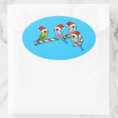 Candy Cane Santa Budgies Ovaler Aufkleber (Tasche)