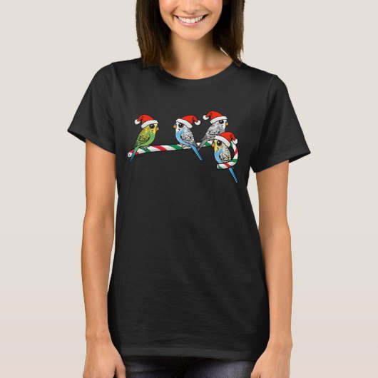 Candy Cane Santa Budgies T-Shirt (Vorderseite)