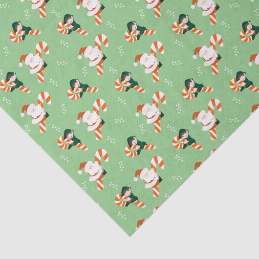 Candy Cane Santa Claus Elf Weihnachtsmuster Seidenpapier (Ausschnitt)