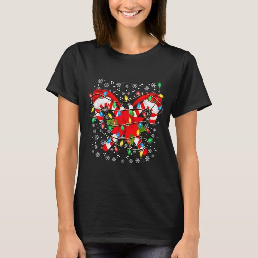 Candy Cane Santa Hat Christmas Lights Merry And Br T-Shirt (Vorderseite)